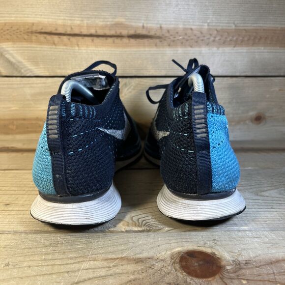 Men’s 11.5 Nike Flyknit Racer Chlorine Blue Dark Obsidian White Shoes 526628-414 - Picture 5 of 16
